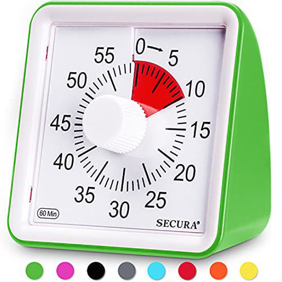 Picture of Secura 60-Minute Visual Timer, Classroom Countdown Clock, Silent Timer for Kids and Adults, Time Management Tool for Teaching (Green)