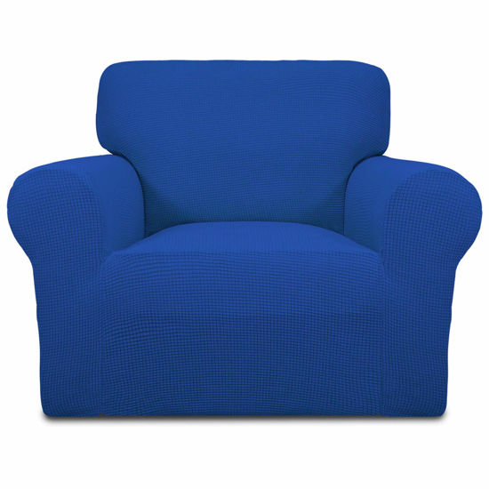 Picture of Easy-Going Stretch Chair Sofa Slipcover 1-Piece Couch Sofa Cover Furniture Protector Klein Blue Soft with Elastic Bottom for Kids, Pet. Spandex Jacquard Fabric Small Checks (Chair, Classic Blue)