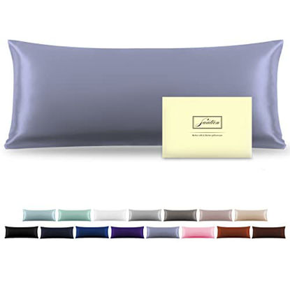 Picture of Silk Body Pillowcase Mulberry Silk Pillowcase Body Pillow Cover with Zipper Soft Breathable Smooth Cooling 20x54 inches Body Pillow Pillowcase for Sleep (Grayish Blue,20"X 54",1Pcs)