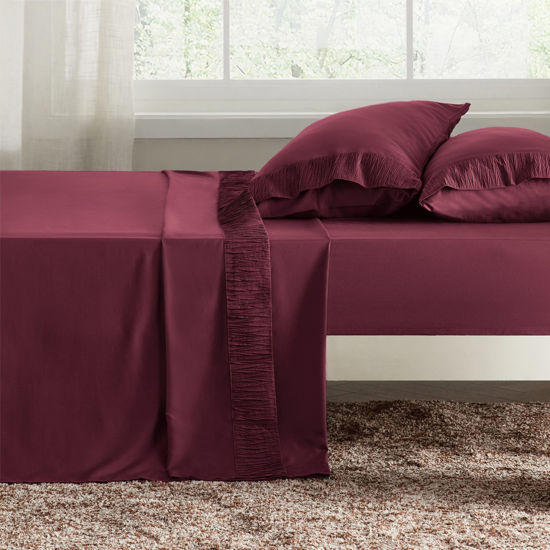 Picture of Bedsure Queen Sheet Set - Soft 1800 Sheets for Queen Size Bed, 4 Pieces Hotel Luxury Burgundy Sheets, Easy Care Polyester Microfiber Cooling Bed Sheet Set