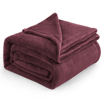 Picture of Bedsure Fleece Blanket Queen Blanket Red Burgundy - Bed Blanket Soft Lightweight Plush Fuzzy Cozy Luxury Microfiber, 90x90 inches