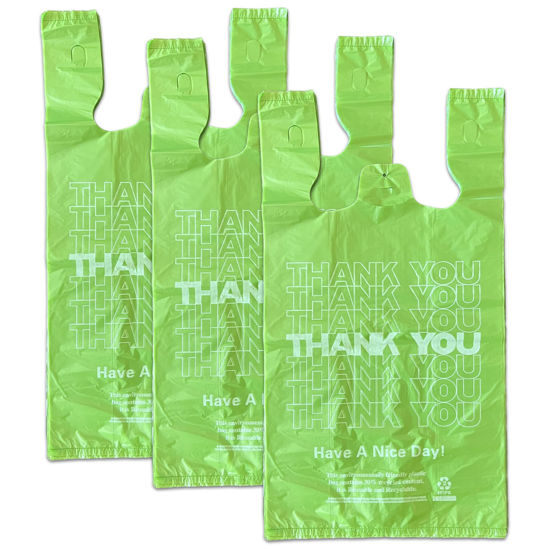 Picture of Green Thank you bags, 200PCS T shirt bags, To Go Bags,Grocery bags, Reusable and Disposable,Perfect for Small Business,Take Out,Retail, Large