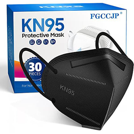 Picture of FGCCJP KN95 Face Mask 30pcs Disposable Face Masks Individual Packed Safety 5 Layers Breathable Cup Dust Masks Filtration>95% for Adults Men Women(Black)