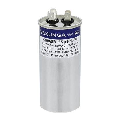 Picture of VEXUNGA 55uF 55 MFD 370VAC 440VAC 450VAC 50/60Hz CBB65 CBB65B Run Start Capacitor for AC Unit Fan Motor Start or Pool Pump or Air Condenser Straight Cool