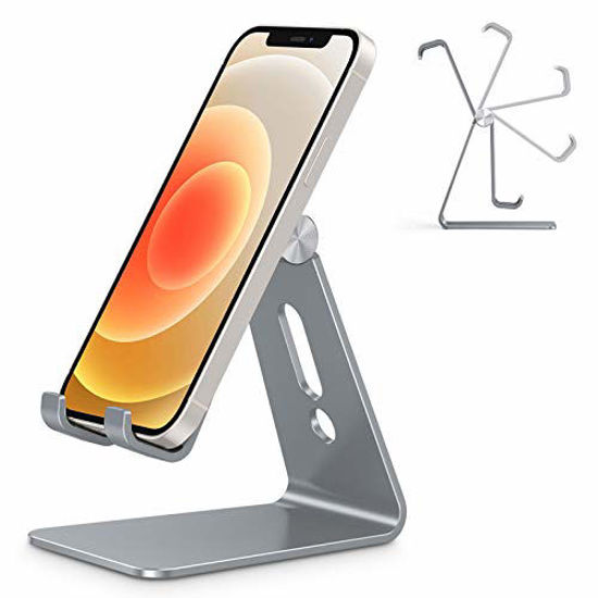 Picture of OMOTON Adjustable Cell Phone Stand, C2 Aluminum Desktop Phone Holder Dock Compatible with iPhone 11 Pro Max Xs XR 8 Plus 7 6, Samsung Galaxy, Google Pixel, Android Phones, Grey