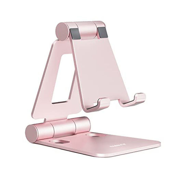 Picture of Nulaxy A4 Cell Phone Stand, Fully Foldable Adjustable Desktop Phone Holder Cradle Dock Compatible with Phone 13 12 11 Pro Xs Xr X 8, Nintendo Switch Tablets (7-10") All Phones - Rose Gold