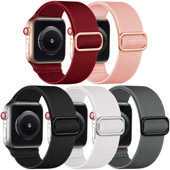 Picture of Adorve Compatible with Apple Watch Band 41mm 40mm 38mm for Women Men, Adjustable Stretchy Solo Loop Elastic Braided Strap for iWatch SE Series 7/6/5/4/3/2/1 (Black/White/Gray/Pink/Red, 38mm/40mm/41mm)