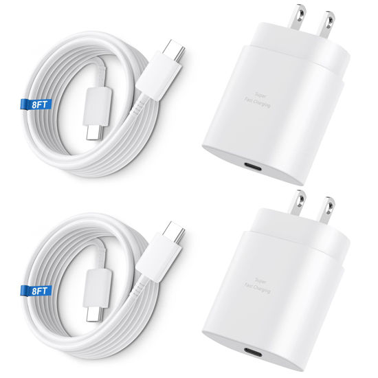 Picture of Type C Charger, 25W Samsung USB Type C Super Fast Charger Block with 8FT Long Android Phone Charger Cable for Samsung Galaxy S23 Ultra/S23+/S23/S22 Ultra/S22+/S22/S21/S20/Note 20/10/Z Fold 3, 2Pack