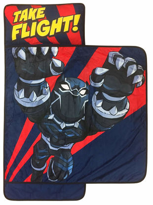 Picture of Jay Franco Marvel Super Hero Adventures Panther Leap Nap Mat - Built-in Pillow and Blanket Features Black Pather - Super Soft Microfiber Kids'/Toddler/Children's Bedding, Ages 3-5