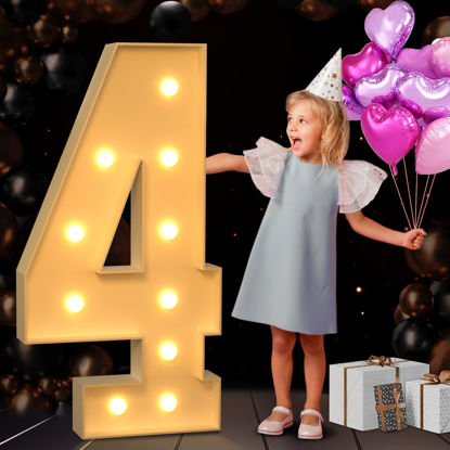 Picture of imprsv 4FT Marquee Numbers, Marquee Light Up Numbers for 40th Birthday Decorations, Marquee Light up Letters Anniversary Party Decor, Mosaic Numbers for Balloons Number 4, Pre-Cut Foam Board Kit