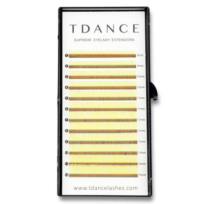 Picture of TDANCE Colorful lashes extension D Curl 0.07mm Thickness Semi Permanent Individual Eyelash Extensions Silk Volume Lashes Professional Salon Use Mixed 8-15mm Length In One Tray (Yellow,D-0.07,8-15mm)