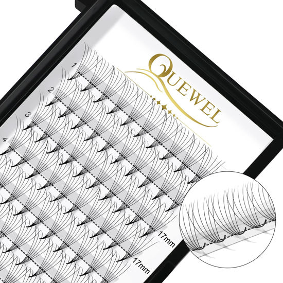 Picture of QUEWEL Premade Fans Middle Part 3D ～ 10D 12D 14D | 0.05/0.07/0.10 | Curl C/D | 10-18mm Length | Long Lasting Easy Application Long Stem Russian Volume Eyelash Extensions (6D-0.07D-18)