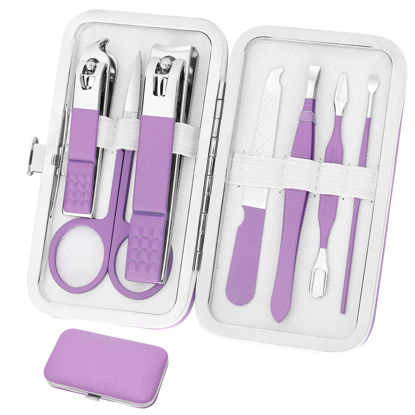 Picture of Manicure Set Women Nail Clipper Set Grooming Kit Pedicure Kit Finger Nail Clippers Grooming Kit Nail Tools Gift 8 In1 with Travel Case For Women Girls Friends Parents Gifts