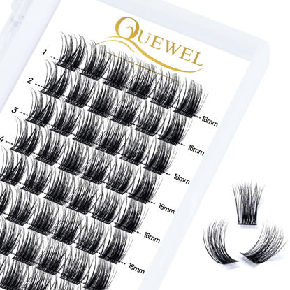 Picture of QUEWEL Cluster Lashes 72 Pcs Wide Stem Individual Lashes C/D Curl 8-16mm Length DIY Eyelash Extension False Eyelashes Soft for Personal Makeup Use at Home (natural02-C-16)