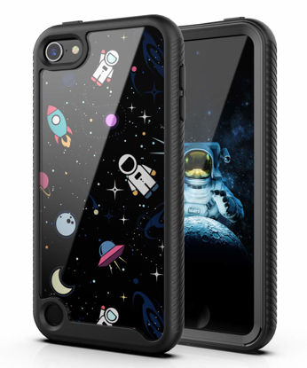 Picture of PBRO Case for iPod Touch 7 Case/iPod Touch 6 Case/iPod Touch 5 Case Cute Astronaut Case Dual Layer Hybrid Anti-Slip Sturdy Case Rugged Shockproof Case for Apple iPod Touch 7/6/5 Generation Space/Black