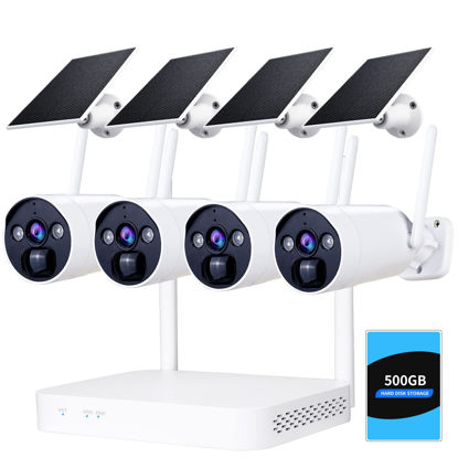 Picture of HnKeyjx 4MP HD 100% Wireless Security Camera System, Solar Battery Powered, 10 Channel NVR, 2-Way Audio, PIR Motion, Color Night Vision, Color Night Vision, 500G Hard Drive Storage