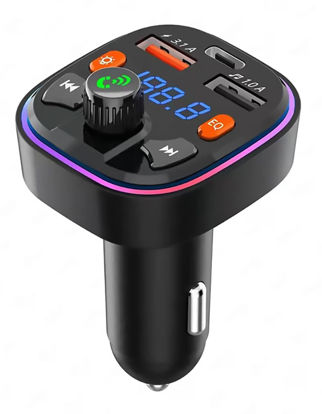 Picture of Bluetooth FM Transmitter for Car - Bluetooth Car Adapter with Dual USB Port and Type-C PD Car Charger, Wireless FM Radio Transmitter, MP3 Music Player, Handsfree Calling, 7 Colors LED Backlit, U Disk