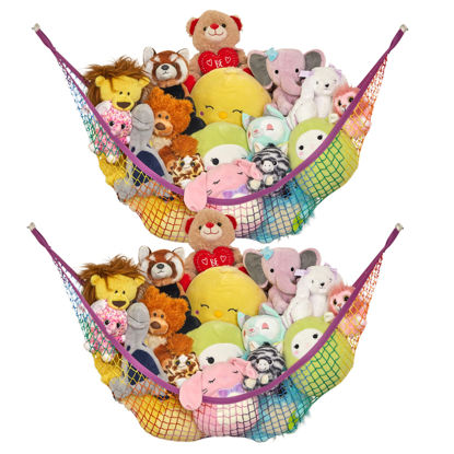 Picture of Lilly's Love Stuffed Animal Storage Hammock Nursury Hanging Organizer - Large 2 Pack Plushie Storage Caddy (Rainbow)