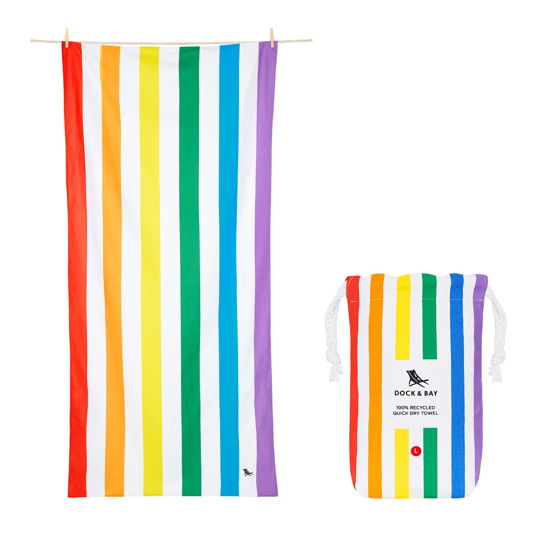 Picture of Dock & Bay Beach Towel - Quick Dry, Sand Free - Compact, Lightweight - 100% Recycled - Includes Bag - Summer - Rainbow Skies - Extra Large (200x90cm, 78x35)