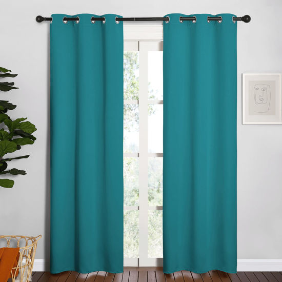 Picture of NICETOWN Room Darkening Curtains 84 inch Length 2 Panels, Thermal Insulated Grommet Blackout Curtains for Modern Casual Elegant Bedroom Kids Room Theme Decoration (Peacock Teal, 2 Pieces, W34)