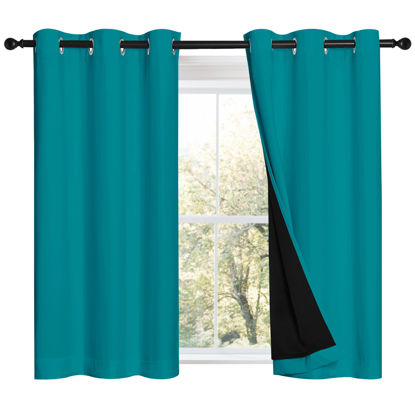 Picture of NICETOWN Peacock Teal 100% Blackout Curtains 45 inches Long, 2 Thick Layers Completely Blackout Window Treatment Thermal Insulated Lined Drapes for Small Window (1 Pair, 42 inches Width Each Panel)
