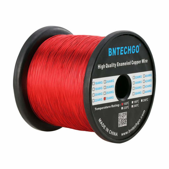 Picture of BNTECHGO 30 AWG Magnet Wire - Enameled Copper Wire - Enameled Magnet Winding Wire - 5 lb - 0.0098" Diameter 1 Spool Coil Red Temperature Rating 155℃ Widely Used for Transformers Inductors