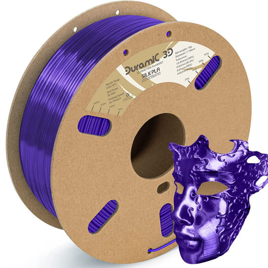 Picture of Duramic 3D Shiny Silk PLA Filament 1.75mm Purple, Shiny Purple PLA Filament Dimensional Accuracy +/- 0.05 mm 1kg Spool(2.2 lbs)