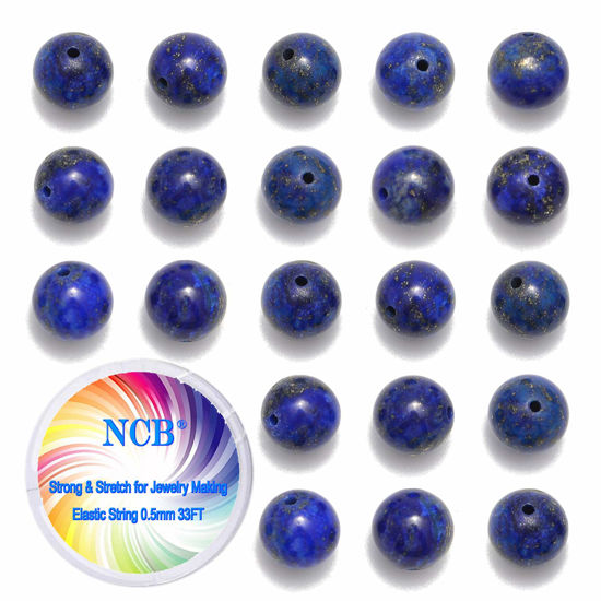 Picture of NCB 100PCS 8mm Natural Lapis Lazuli Beads Gemstone Round Loose Stone Beads Spacer Beads for Jewelry Making with Crystal Stretch Cord (Lapis Lazuli, 8mm 100Beads)