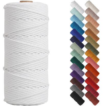 Picture of NOANTA White Macrame Cord 3mm x 109yards, Colored Macrame Rope, Cotton Rope Macrame Yarn, Colorful Cotton Craft Cord for Wall Hanging, Plant Hangers, Crafts, Knitting