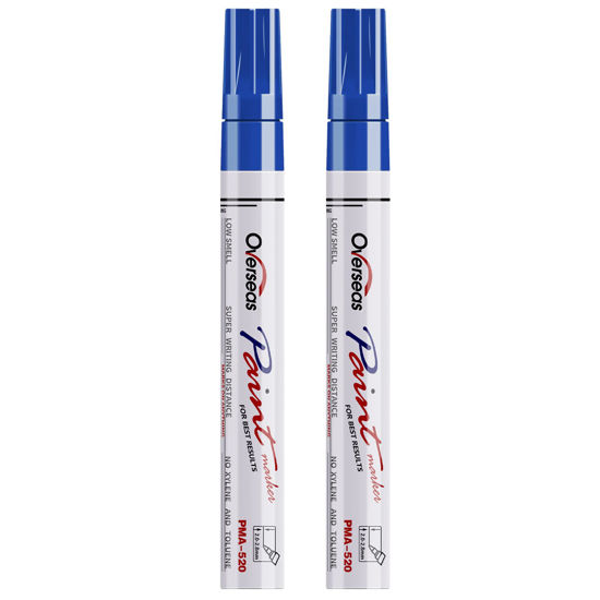 Picture of Permanent Paint Pens Blue Markers - 2 Pack Single color Oil Based Paint Markers, Medium Tip, Quick Drying and Waterproof Marker Pen for Metal, Rock Painting, Wood, Fabric, Plastic, Canvas, Mugs