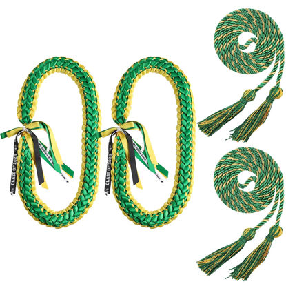 Picture of TFTAFAN Graduation Leis and Graduation Honor Cords Class of 2023 Graduation Ribbon Lei Graduation Necklace Braided Necklaces Graduation gift for for Student Graduation Gifts Party Supplies (green and gold, 4)