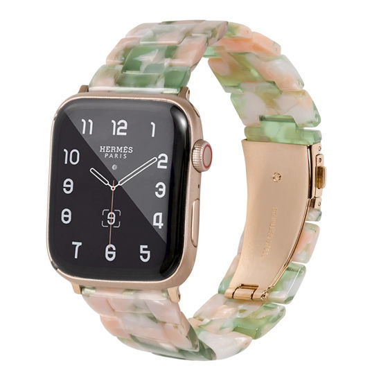 Picture of HOPO Compatible With Apple Watch Band 38mm 40mm 42mm 44mm Thin Light Resin Strap Bracelet With Stainless Steel Buckle Replacement For iWatch Series 8 7 6 5 4 3 2 1 SE (Pink Green/Gold,38/40/41mm)