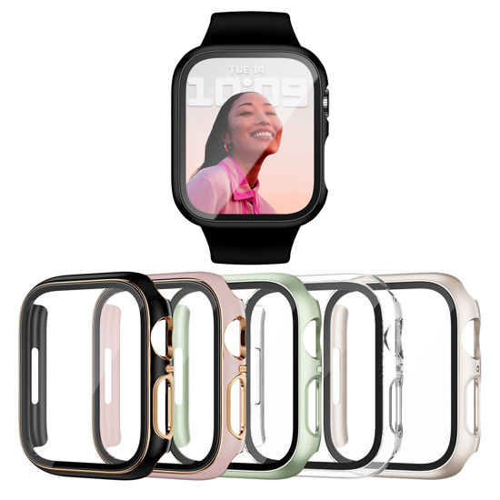 Picture of Haojavo 5 Pack Case Compatible for Apple Watch Series 7 45mm with Tempered Glass Screen Protector, Full Hard Ultra-Thin Scratch Resistant Bumper Protective Cover for iWatch 7 45mm Accessories