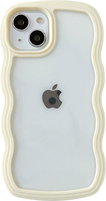 Picture of Caseative Cute Curly Wave Frame Shape Shockproof Soft Compatible with iPhone Case (Yellow,iPhone 14)