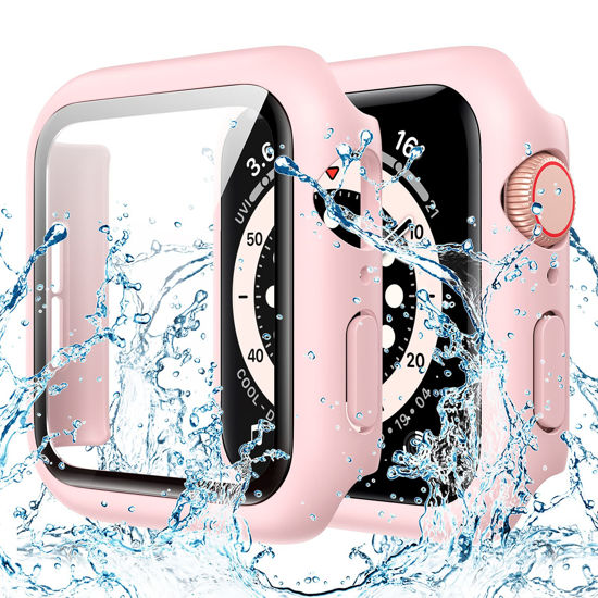 Picture of Goton Waterproof Case for Apple Watch Series 8 & Series 7 45mm Screen Protector, Full Protective Hard PC Bumper Face Cover Accessories Designed for iWatch 45 mm Pink