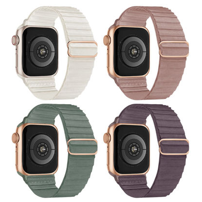 Picture of Stretchy Nylon Solo Loop Bands Compatible with Apple Watch 42mm 44mm 45mm 49mm, Adjustable Braided Sport Elastic Wristbands Women Men Straps for iWatch Series Ultra/8/7/6/5/4/3/2/1/SE, 4 Packs