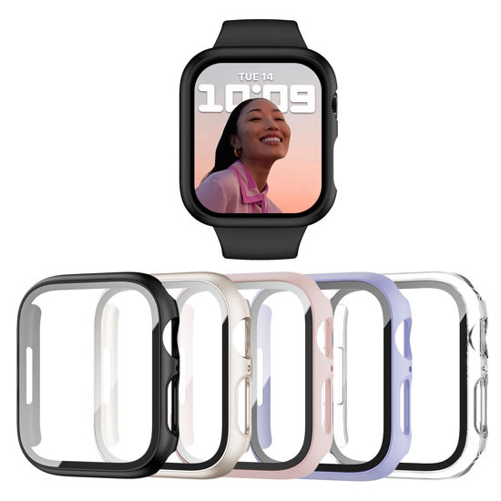 Picture of 5 Pack Case for Apple Watch Series 3 2 1 42mm with Tempered Glass Screen Protector, Haojavo Full Hard Ultra-Thin Scratch Resistant Bumper Protective Cover for iWatch 42mm Accessories(5 Colors)