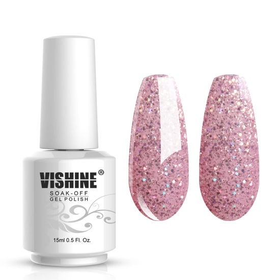 Picture of Vishine Gelpolish Professional Manicure Salon UV LED Soak Off Gel Nail Polish Varnish Color Glitter Pink(1353)