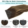 Picture of GOO GOO Seamless Clip In Hair Extensions Remy Real Human Hair Extension with Invisible PU Skin Weft 18 Inch 130g 7pcs Chocolate Brown to Caramel Blonde Natural & Thick & Straight Hair Extensions for Women