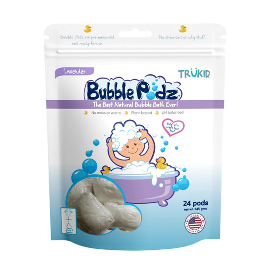 Picture of TruKid Bubble Podz Bubble Bath for Baby & Kids, Gentle Refreshing Bath Bomb for Sensitive Skin, pH Balance 7 for Eye Sensitivity, Natural Moisturizers and Ingredients, Lavender (24 Podz)