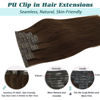 Picture of GOO GOO Seamless Clip In Hair Extensions Remy Real Human Hair Extension with Invisible PU Skin Weft 16 Inch 130g 7pcs Chocolate Brown Natural & Thick & Straight Hair Extensions for Women