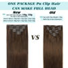 Picture of GOO GOO Seamless Clip In Hair Extensions Remy Real Human Hair Extension with Invisible PU Skin Weft 16 Inch 130g 7pcs Chocolate Brown Natural & Thick & Straight Hair Extensions for Women