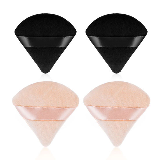 Picture of Sibba 4 Pieces Triangle Powder Puffs Face Cosmetic Powder Puff Washable Reusable Soft Plush Powder Sponge Makeup Foundation Sponge for Face Body Loose Powder Wet Dry Makeup Tool