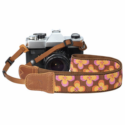 Picture of Camera Strap - 1.5" Cowhide Head Shoulder Neck Strap ,Retro Jacquard Embroidery Multi-pattern camera straps for Cameras and Binoculars,Cute Adjustable Thin Strap for Adults & Kids(Plum Embroidery）