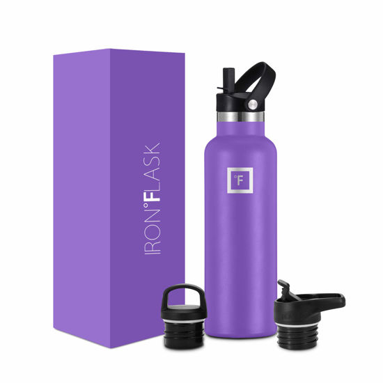 Picture of IRON °FLASK Sports Water Bottle - 20 Oz, 3 Lids (Straw Lid), Leak Proof, Vacuum Insulated Stainless Steel, Hot Cold, Double Walled, Thermo Mug, Standard Metal Canteen