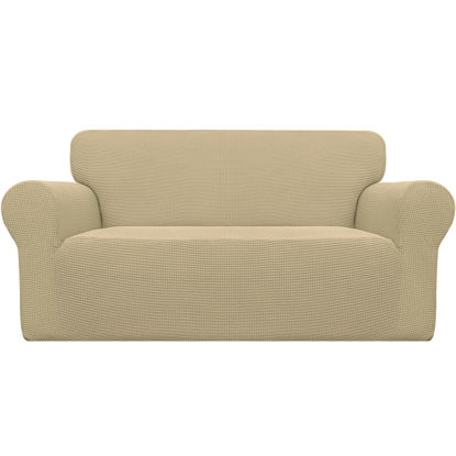 Picture of Easy-Going Stretch Oversized Loveseat Slipcover 1-Piece Sofa Cover Furniture Protector Couch Soft with Elastic Bottom for Kids Polyester Spandex Jacquard Fabric Small Checks Beige