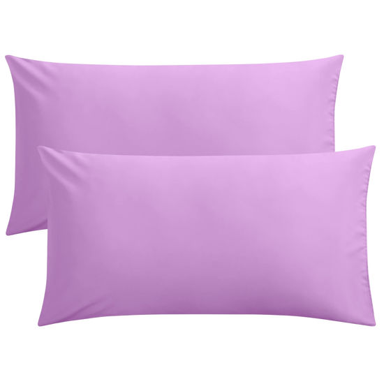 Picture of FLXXIE 2 Pack Microfiber King Pillow Cases, 1800 Super Soft Pillowcases with Envelope Closure, Wrinkle, Fade and Stain Resistant Pillow Covers, 20x36, Lavender