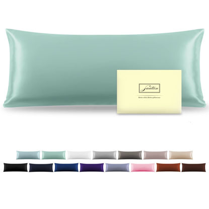 Picture of Silk Body Pillowcase Mulberry Silk Pillowcase Body Pillow Cover with Zipper Soft Breathable Smooth Cooling 20x54 inches Body Pillow Pillowcase for Sleep (Sage Green,20"X 54",1Pcs)