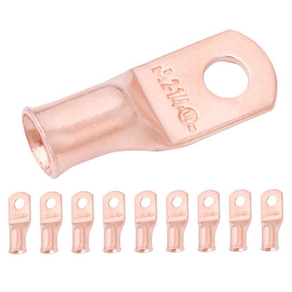 Picture of SELTERM 10pcs 2 AWG - 1/4" Stud - Battery Lugs, Heavy Duty Wire Lugs, Ring Terminals, Battery Cable Ends,2 Gauge Terminals, UL Bare Copper Eyelets Electrical Battery Terminal Connectors