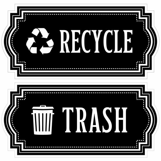 Picture of Recycle and Trash Logo Symbol - Elegant Golden Look for Trash Cans, Containers, and Walls - Laminated Vinyl Decal (Small, Transparent/Black 2)